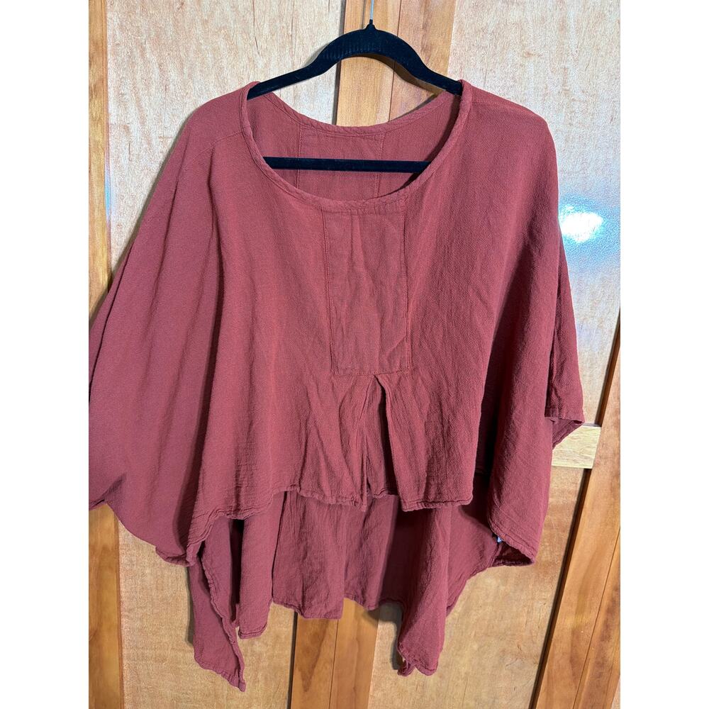 Oh My Gauze 100% Cotton Rust Red Crinkle Gauze Oversized Tunic Top One Size Boho